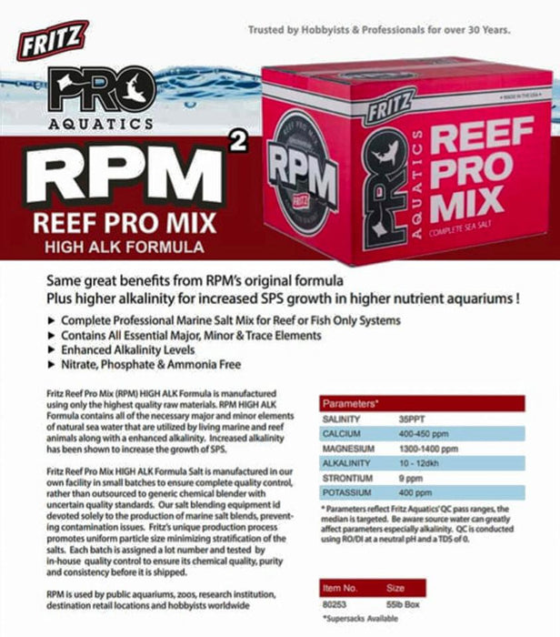 Fritz Aquatics Fritz PRO RPM Redline HIGH ALK Salt Mix RED Box (55 lbs)